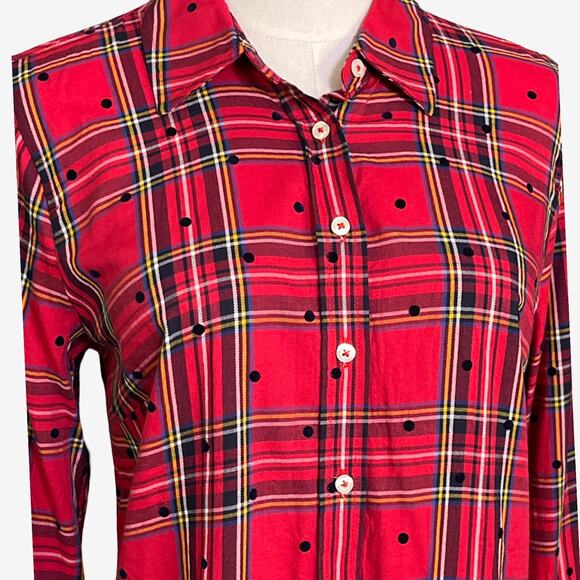 Talbots Red Plaid Polka Dot Button Front Shirt Small Cotton Rayon Blend Holiday - Picture 8 of 8